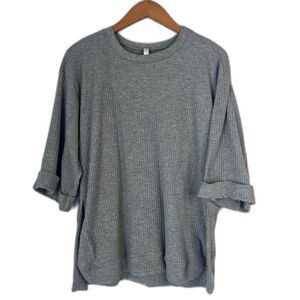 E.C. Gray Scoop Neck 1/2 Sleeve Side Slit Ribbed Oversized Top Size Small